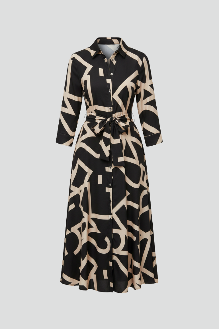 Annette Holsworth | Geometric Print Midi Shirt Dress For Women