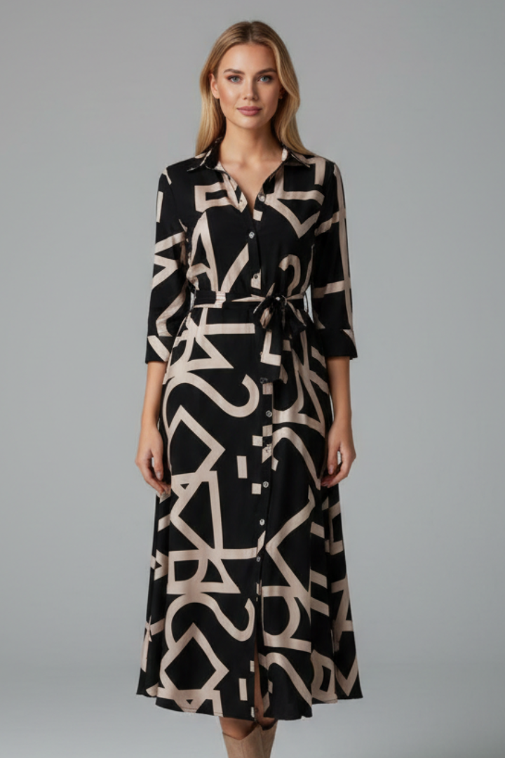 Annette Holsworth | Geometric Print Midi Shirt Dress For Women
