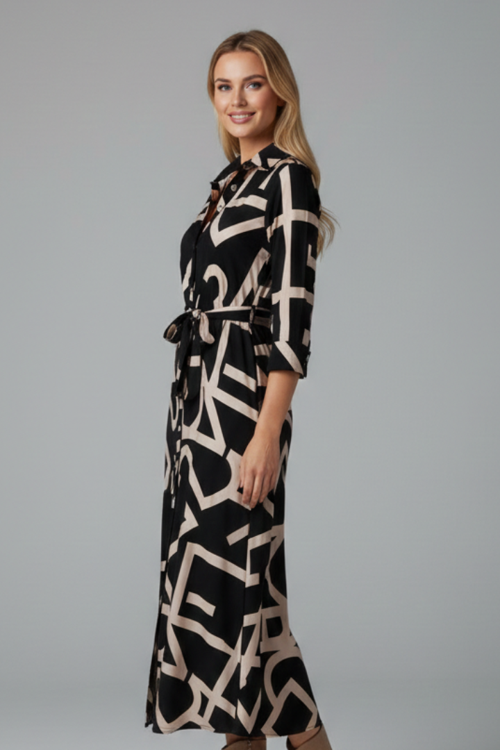 Annette Holsworth | Geometric Print Midi Shirt Dress For Women