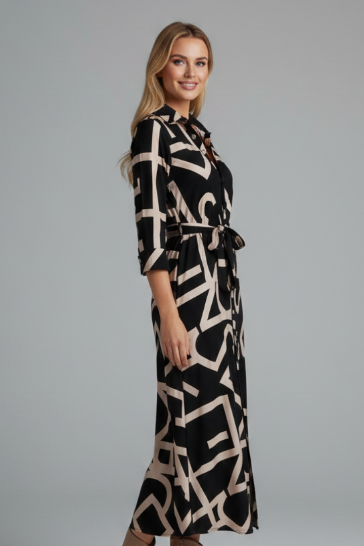 Annette Holsworth | Geometric Print Midi Shirt Dress For Women