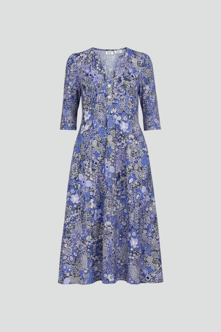 Rowena Bellflower | Floral Print Midi Dress 3/4 Sleeve For Women