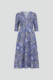 Rowena Bellflower | Floral Print Midi Dress 3/4 Sleeve For Women