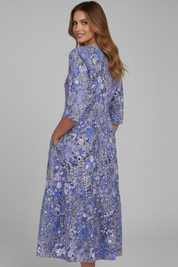 Rowena Bellflower | Floral Print Midi Dress 3/4 Sleeve For Women