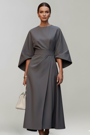 Clarisse Beaumont | Belted Kimono Sleeve Midi Dress For Women