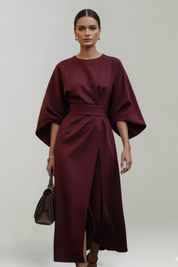 Clarisse Beaumont | Belted Kimono Sleeve Midi Dress For Women