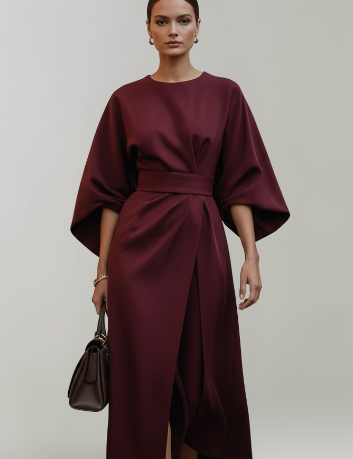 Clarisse Beaumont | Belted Kimono Sleeve Midi Dress For Women