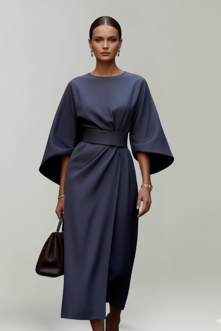 Clarisse Beaumont | Belted Kimono Sleeve Midi Dress For Women