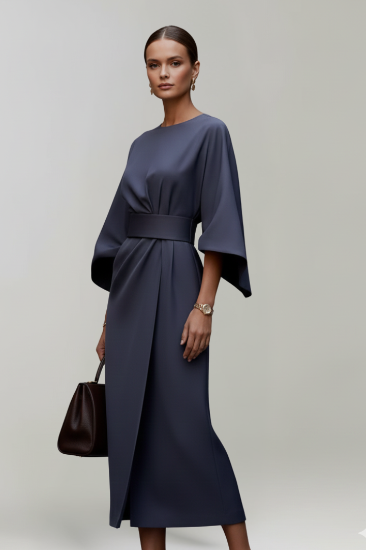 Clarisse Beaumont | Belted Kimono Sleeve Midi Dress For Women