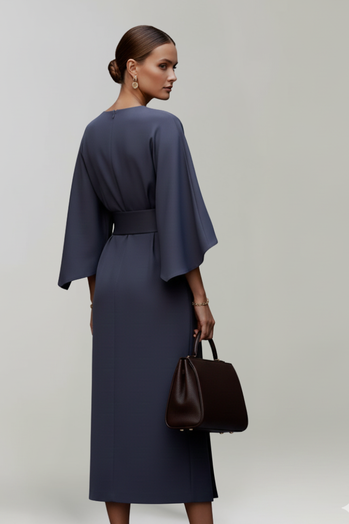 Clarisse Beaumont | Belted Kimono Sleeve Midi Dress For Women