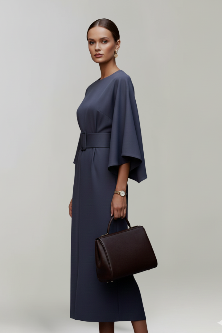Clarisse Beaumont | Belted Kimono Sleeve Midi Dress For Women