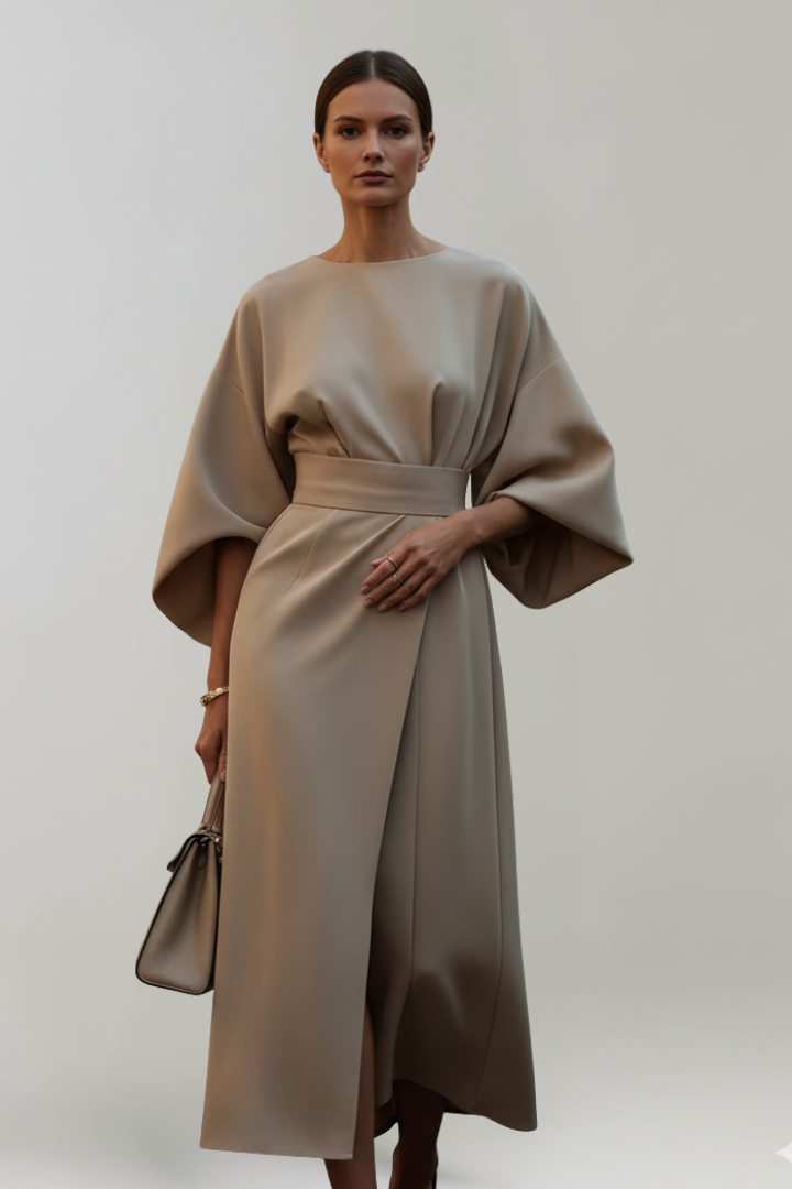 Clarisse Beaumont | Belted Kimono Sleeve Midi Dress For Women