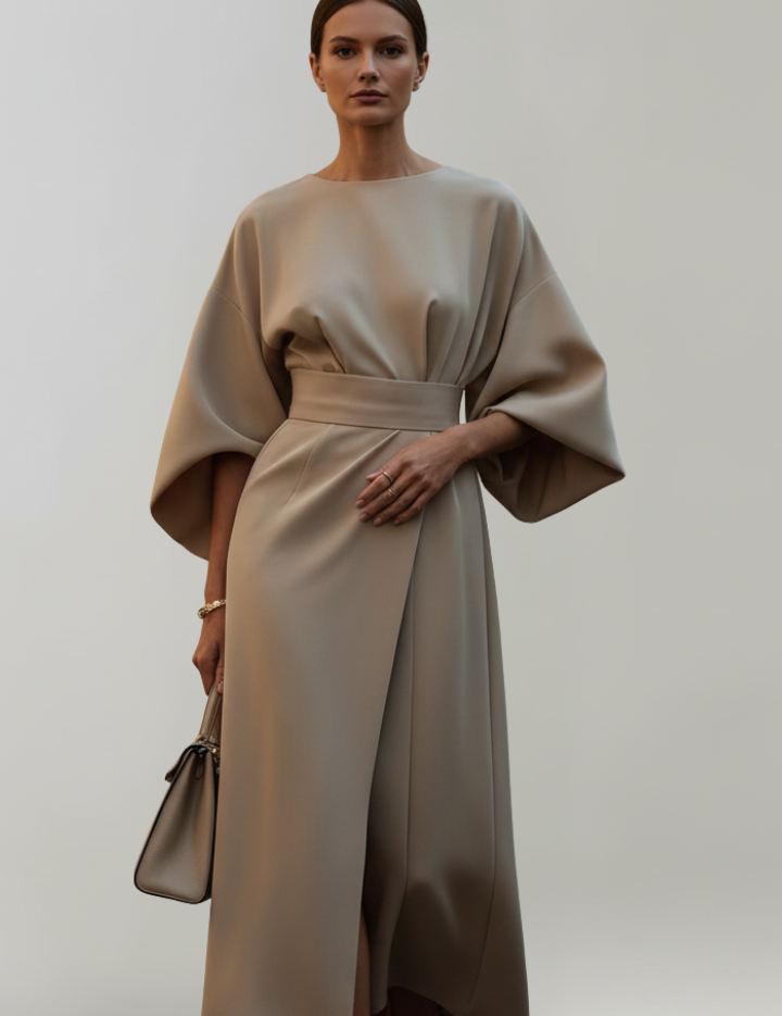 Clarisse Beaumont | Belted Kimono Sleeve Midi Dress For Women