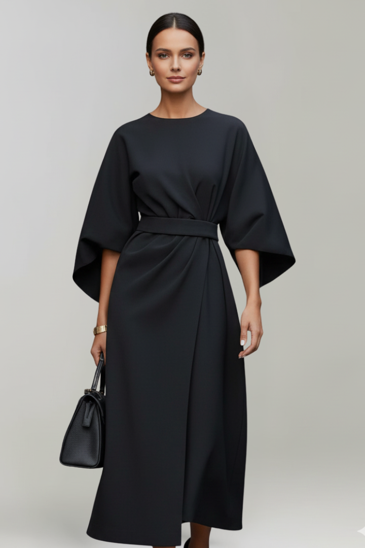 Clarisse Beaumont | Belted Kimono Sleeve Midi Dress For Women