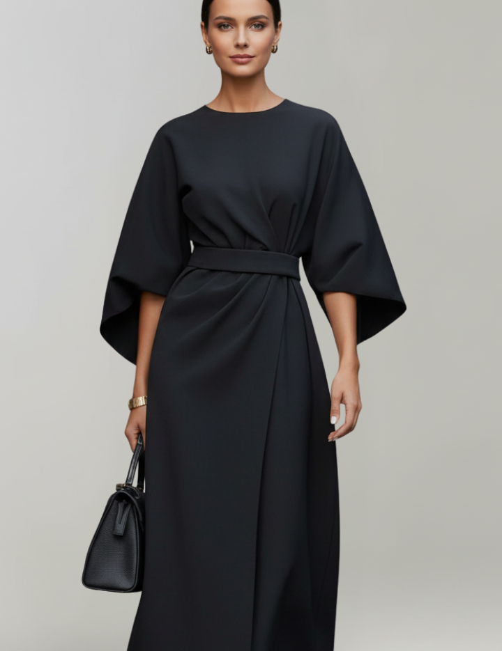 Clarisse Beaumont | Belted Kimono Sleeve Midi Dress For Women
