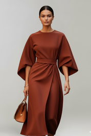 Clarisse Beaumont | Belted Kimono Sleeve Midi Dress For Women