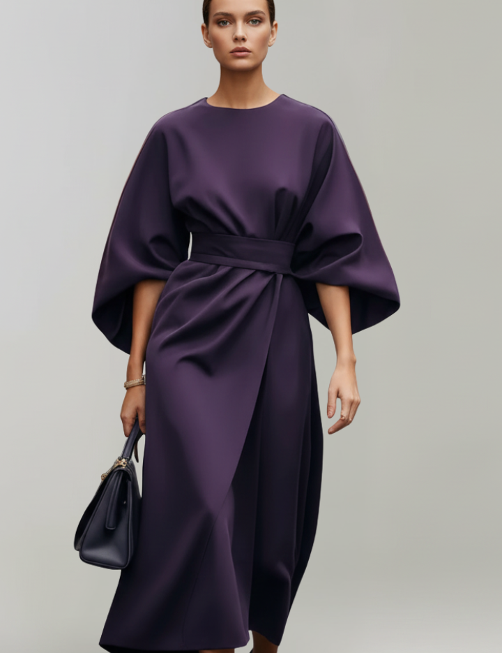 Clarisse Beaumont | Belted Kimono Sleeve Midi Dress For Women