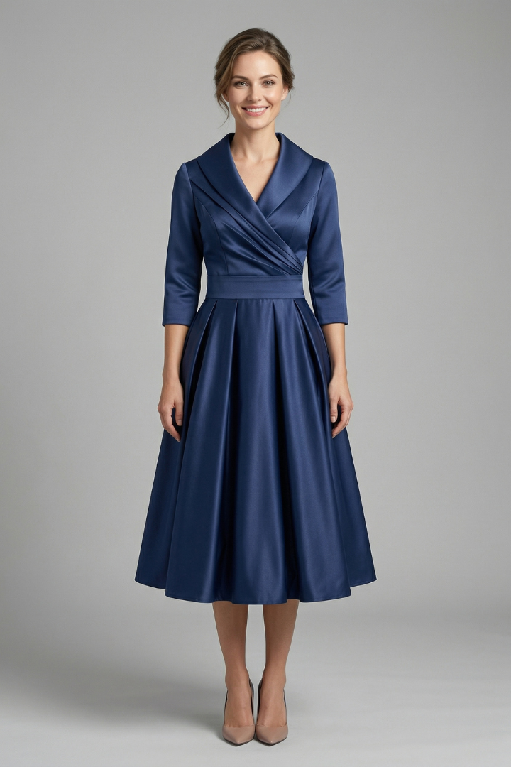 Rowena Ashvale | Wrap Neck Pleated Midi Dress For Women