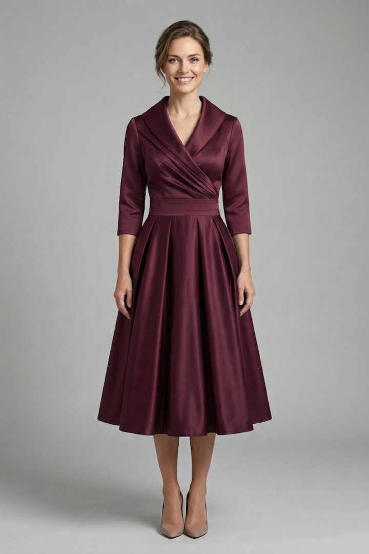 Rowena Ashvale | Wrap Neck Pleated Midi Dress For Women