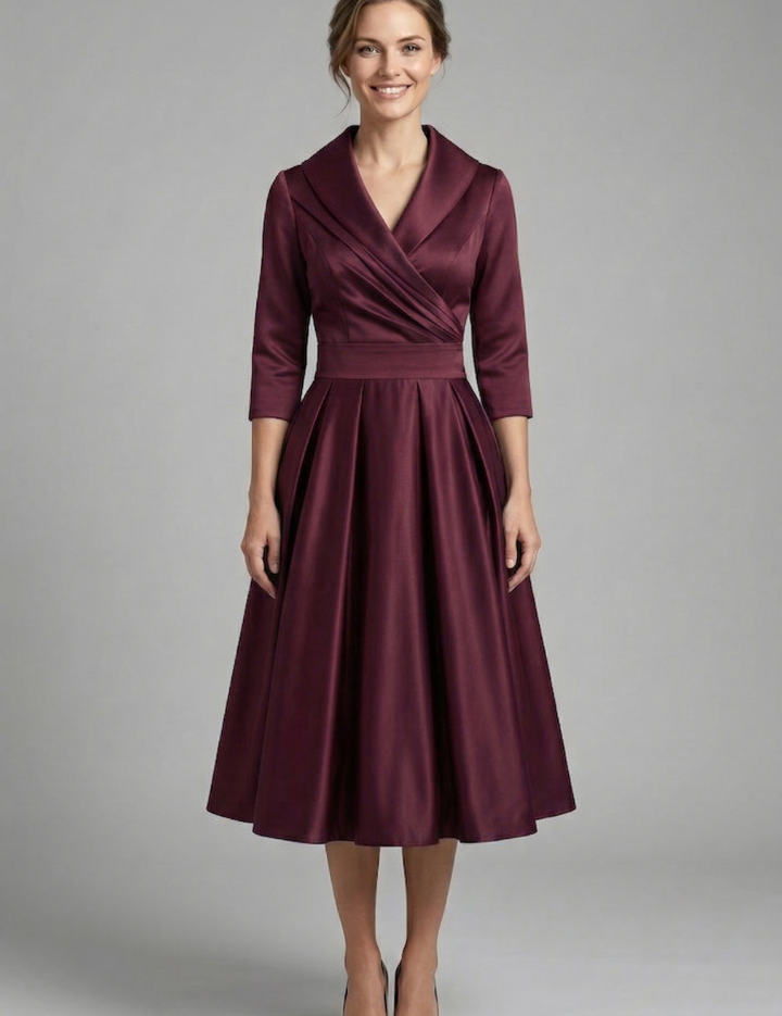 Rowena Ashvale | Wrap Neck Pleated Midi Dress For Women