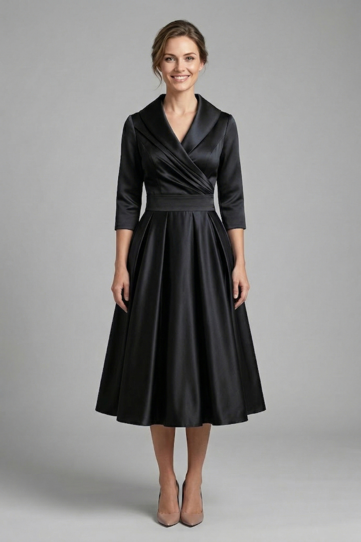 Rowena Ashvale | Wrap Neck Pleated Midi Dress For Women
