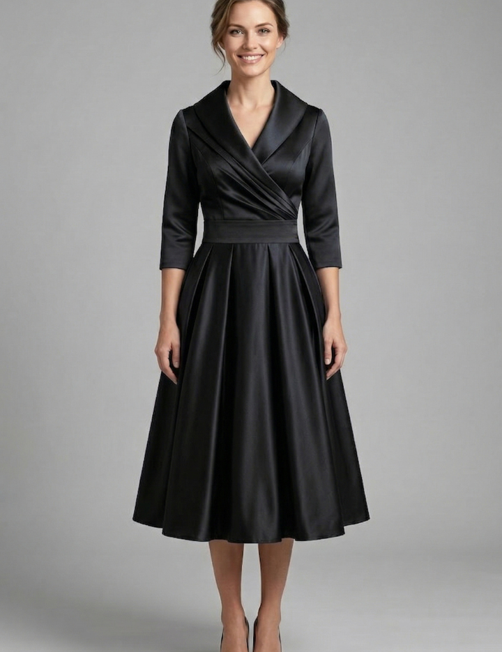 Rowena Ashvale | Wrap Neck Pleated Midi Dress For Women