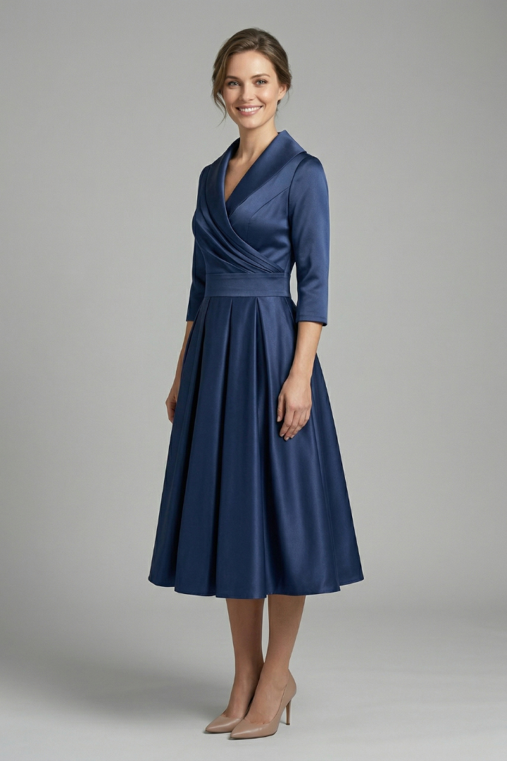 Rowena Ashvale | Wrap Neck Pleated Midi Dress For Women
