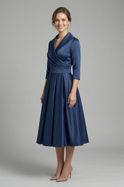 Rowena Ashvale | Wrap Neck Pleated Midi Dress For Women