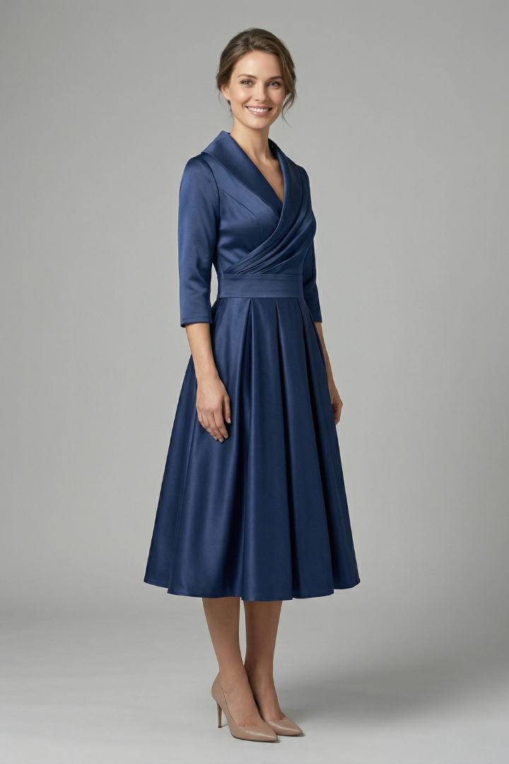 Rowena Ashvale | Wrap Neck Pleated Midi Dress For Women