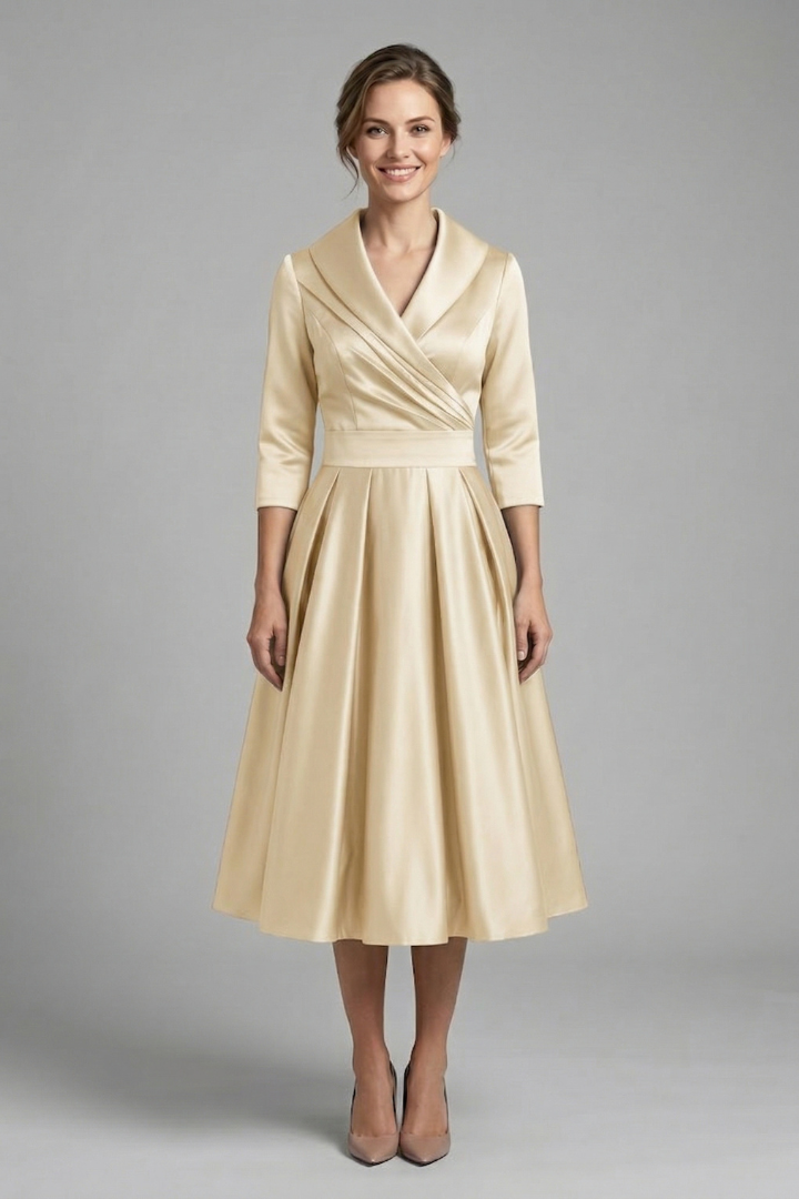 Rowena Ashvale | Wrap Neck Pleated Midi Dress For Women