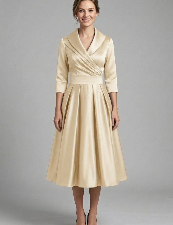 Rowena Ashvale | Wrap Neck Pleated Midi Dress For Women