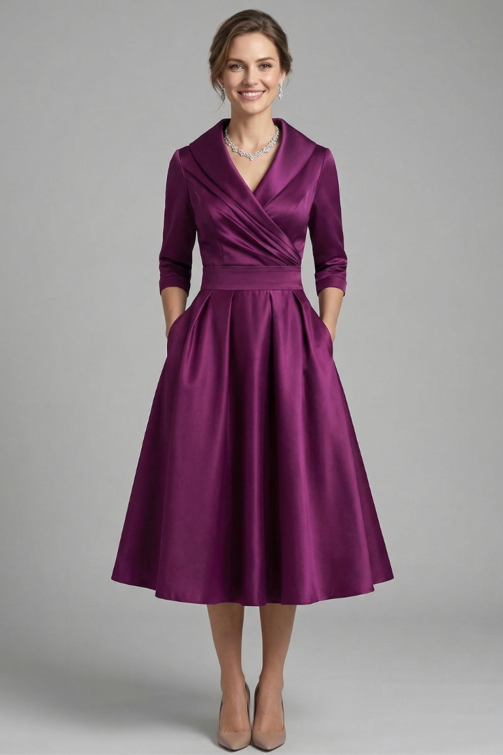Rowena Ashvale | Wrap Neck Pleated Midi Dress For Women