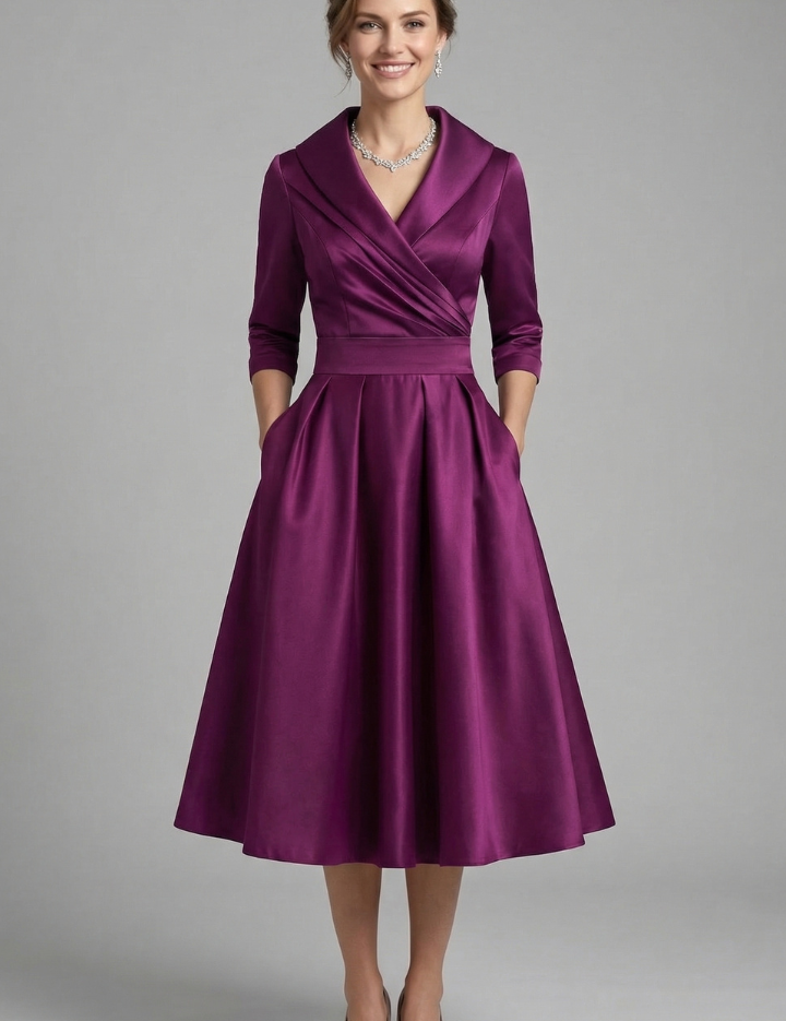 Rowena Ashvale | Wrap Neck Pleated Midi Dress For Women