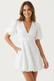 Juliet Fairbourne | White Floral Embroidered Mini Dress For Women