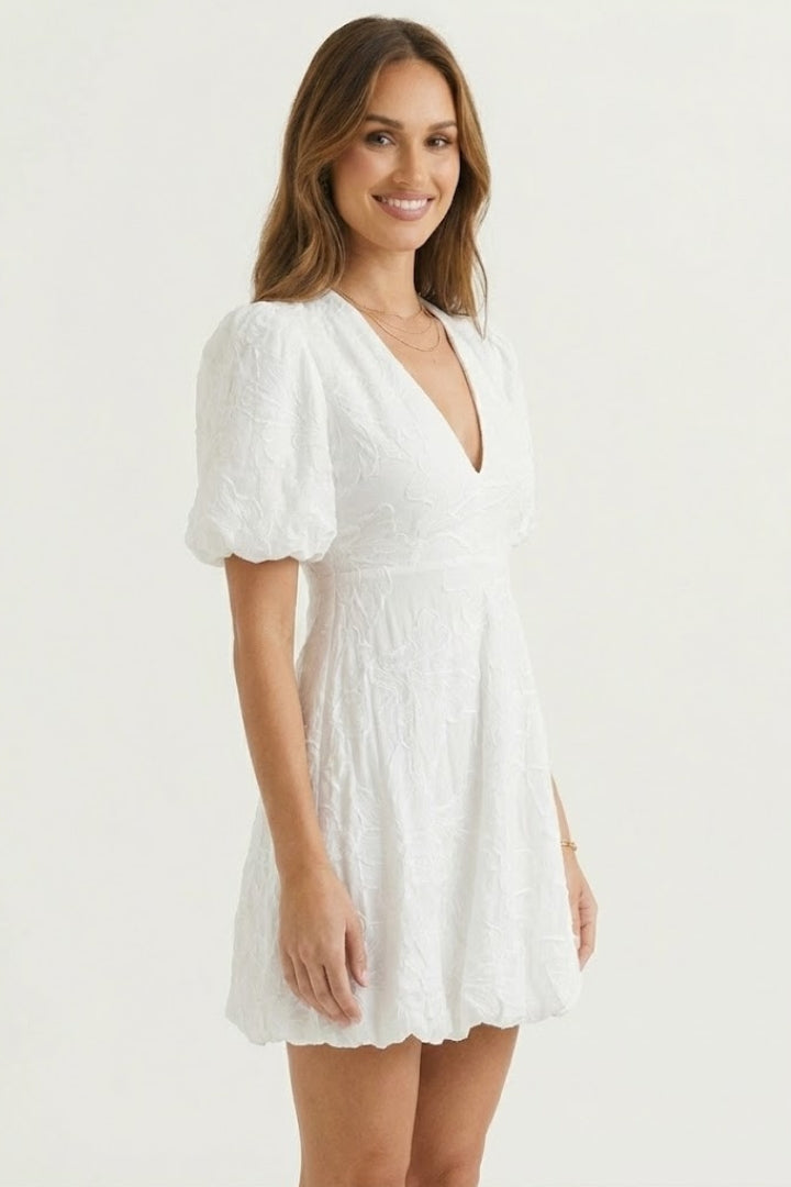 Juliet Fairbourne | White Floral Embroidered Mini Dress For Women