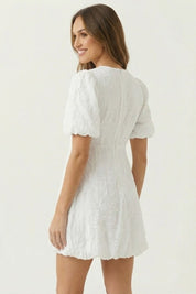 Juliet Fairbourne | White Floral Embroidered Mini Dress For Women