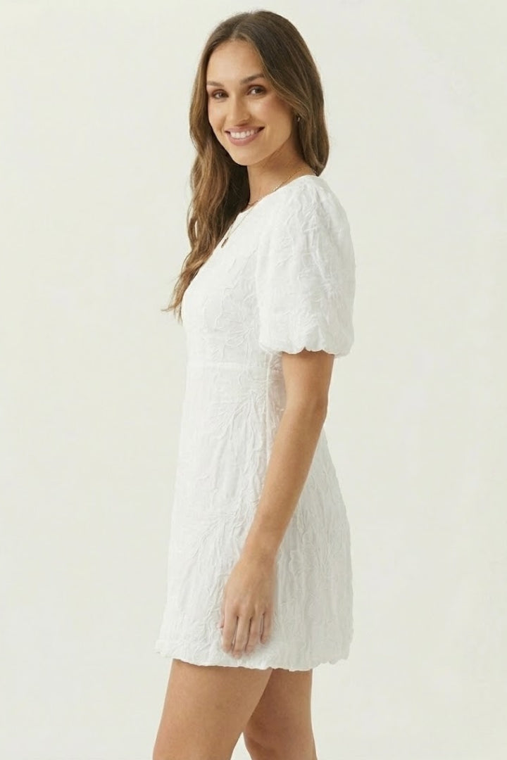 Juliet Fairbourne | White Floral Embroidered Mini Dress For Women