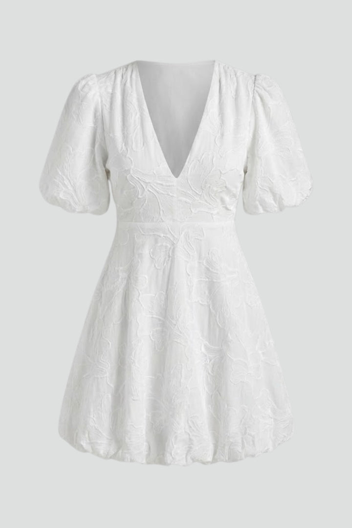 Juliet Fairbourne | White Floral Embroidered Mini Dress For Women
