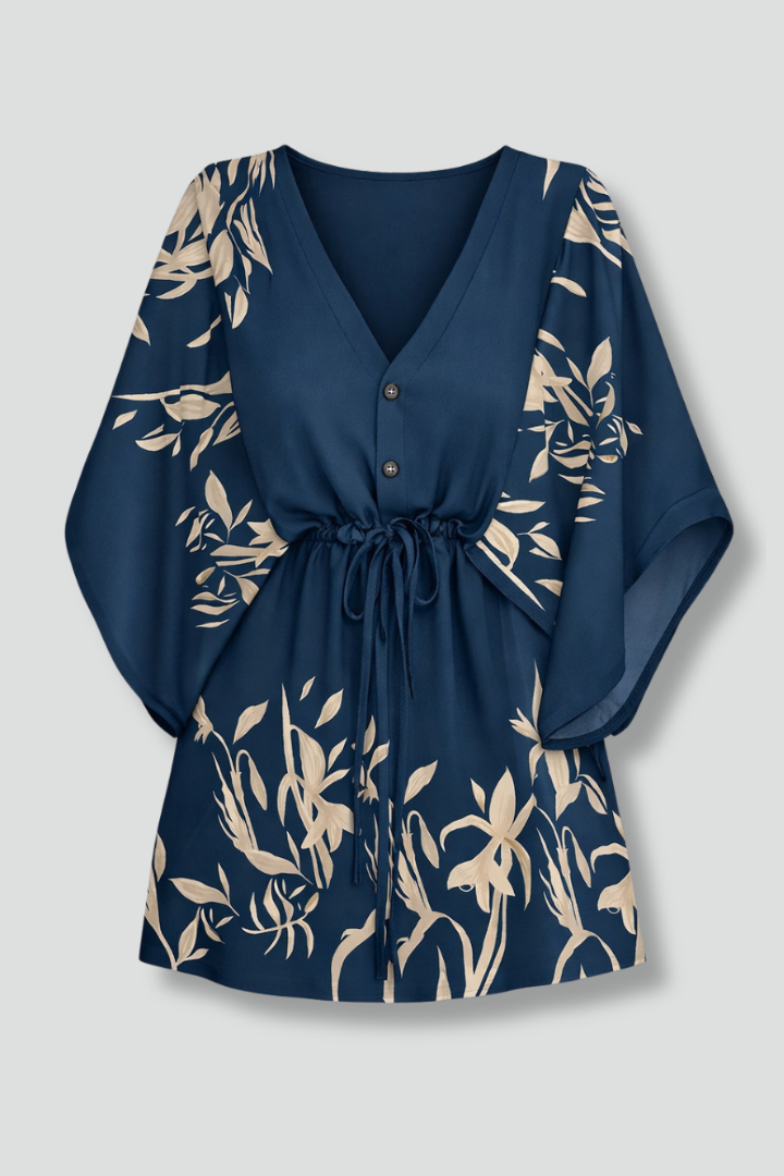 Audrey Calloway | Floral Mini Dress with V-Neck & Waist Tie For Women
