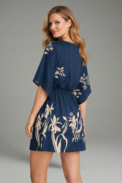 Audrey Calloway | Floral Mini Dress with V-Neck & Waist Tie For Women