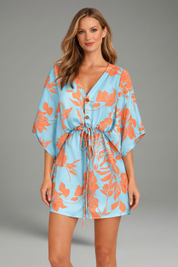 Audrey Calloway | Floral Mini Dress with V-Neck & Waist Tie For Women