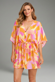 Audrey Calloway | Floral Mini Dress with V-Neck & Waist Tie For Women