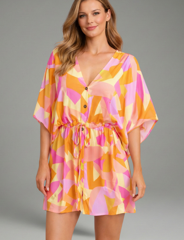 Audrey Calloway | Floral Mini Dress with V-Neck & Waist Tie For Women