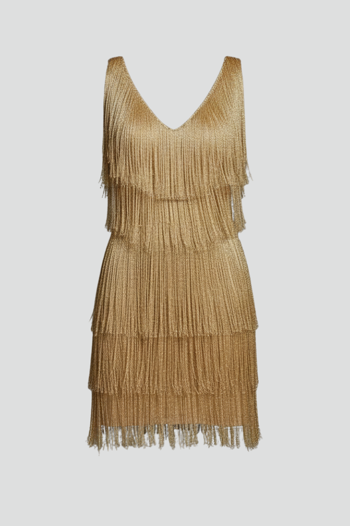 Aurelie Fontaine | Gold Fringe Mini Dress For Women