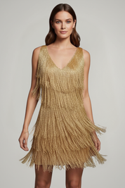 Aurelie Fontaine | Gold Fringe Mini Dress For Women