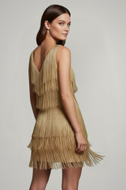 Aurelie Fontaine | Gold Fringe Mini Dress For Women