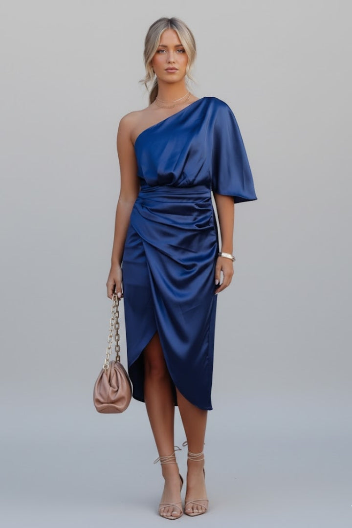 Sylvia Renford | One Shoulder Draped Midi Dress For Women