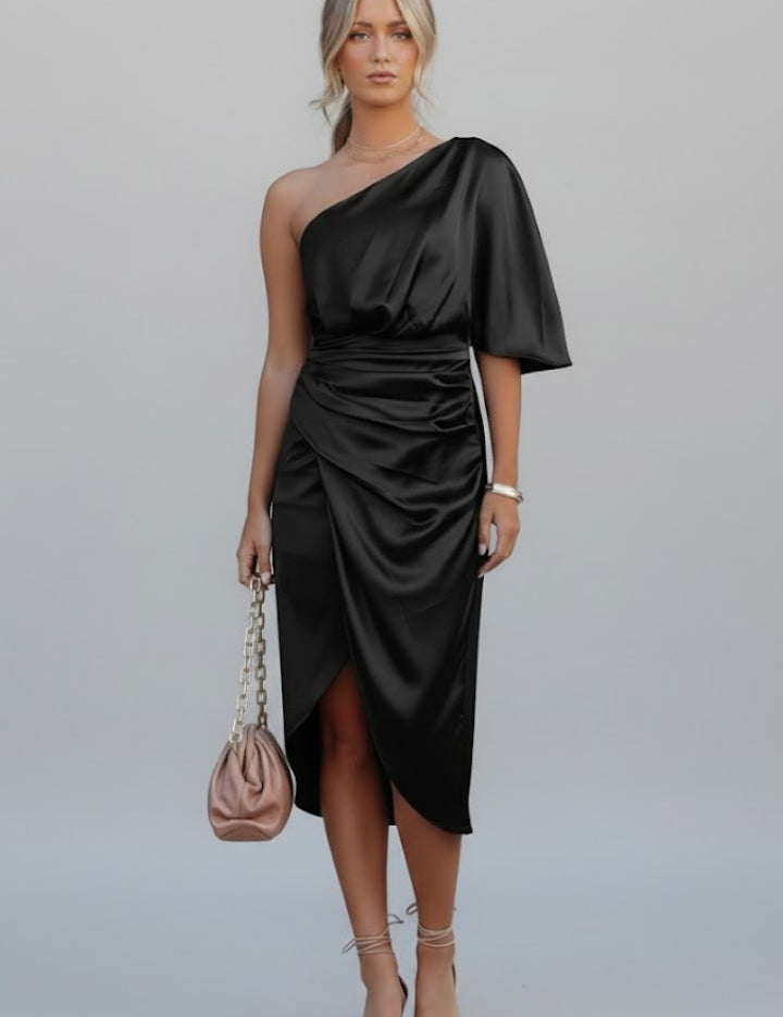 Sylvia Renford | One Shoulder Draped Midi Dress For Women