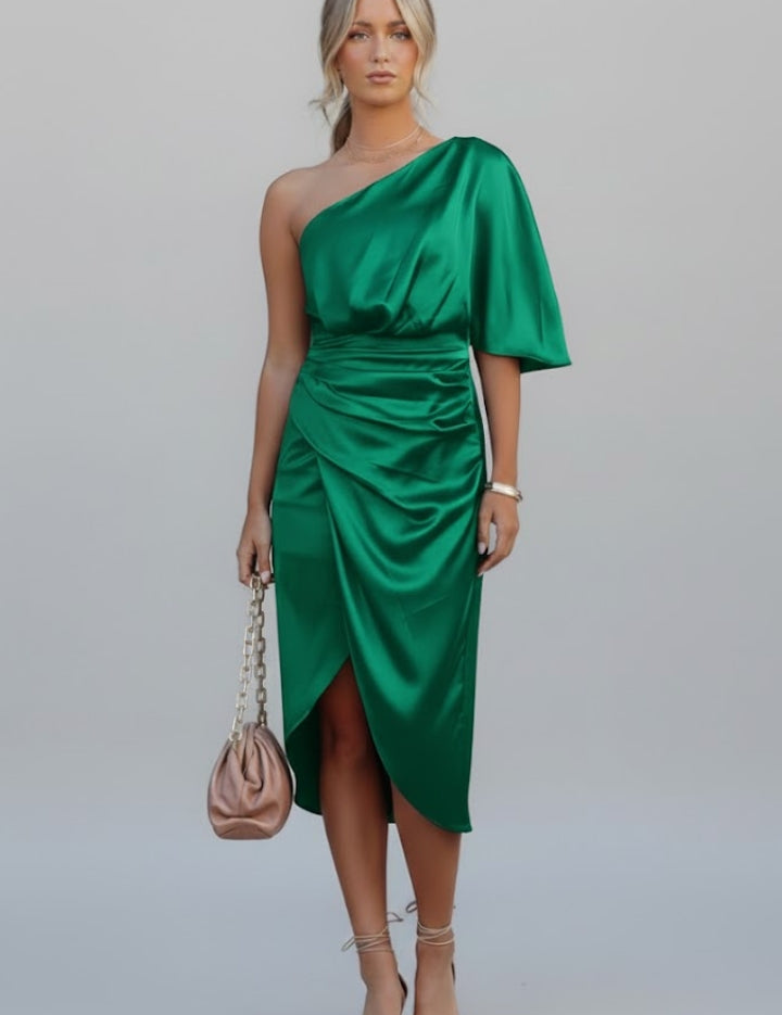 Sylvia Renford | One Shoulder Draped Midi Dress For Women