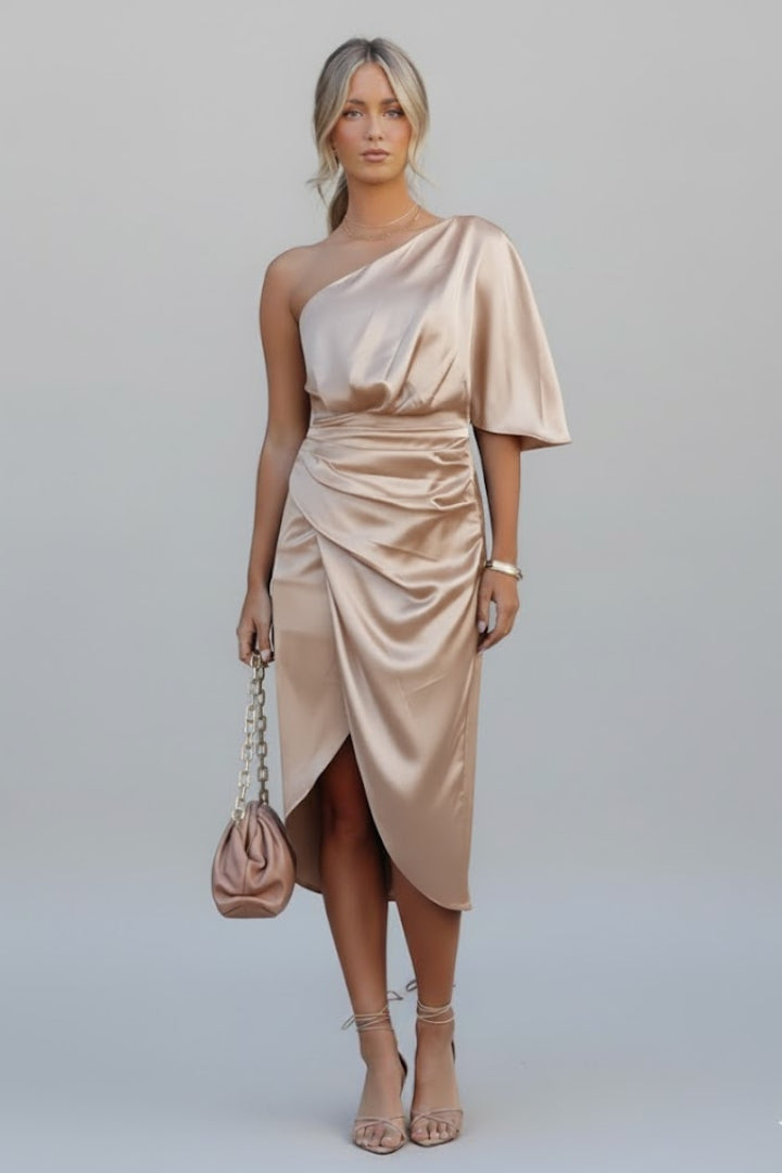 Sylvia Renford | One Shoulder Draped Midi Dress For Women