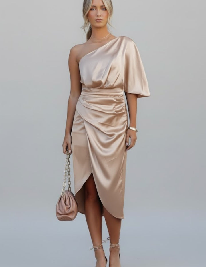 Sylvia Renford | One Shoulder Draped Midi Dress For Women